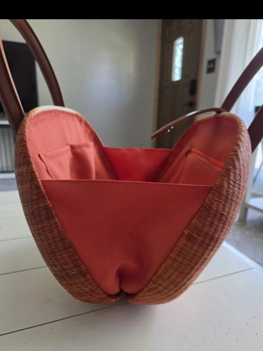 Le Sac Style Woven Straw Ombre Handbag, Terracotta Hardbody Boho Purse